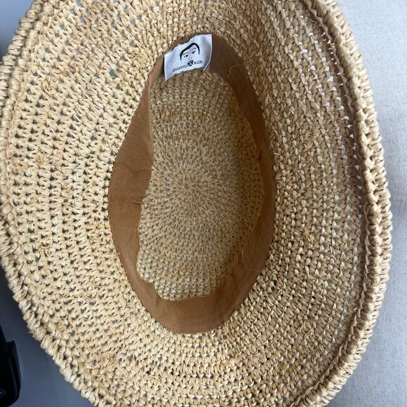 Anthropologie Eugenia Kim Bucket Sun Hat Natural Neutrals Straw Leather Flower - Picture 6 of 8